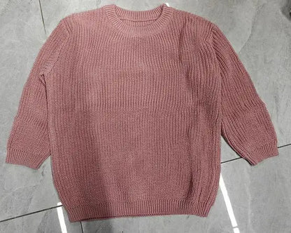 Suefunskry 1PC Mommy and Me Matching Sweaters Solid Color Knitted Long Sleeve Round Neck Warm Pullover Tops for Autumn Winter