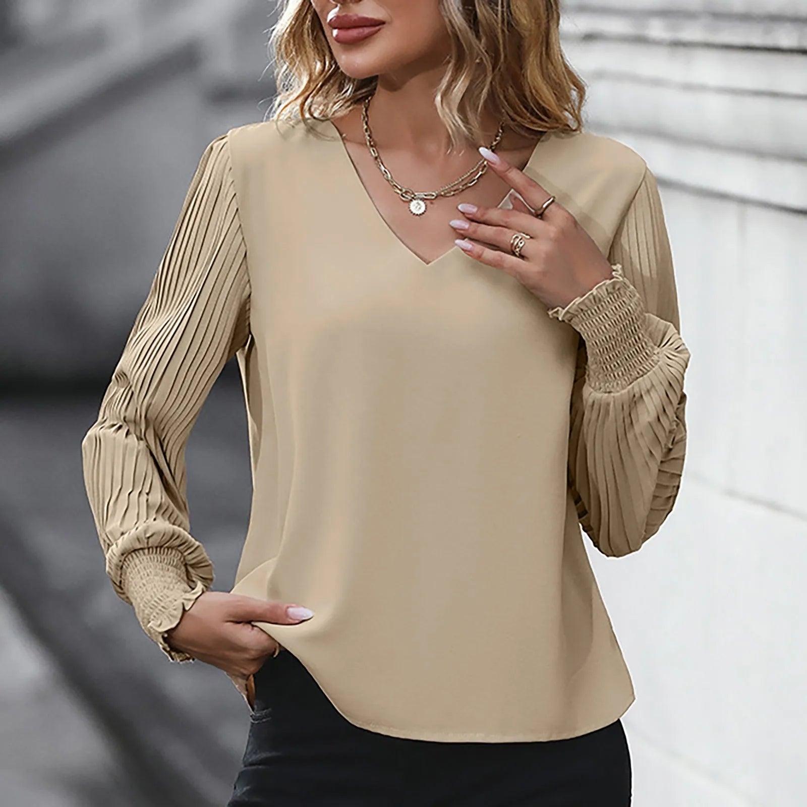 Blouses For Women Business Casual Women'S V Neck Tops Sleeve Chiffon Blouse Casual Elegant Loose Plain Ropa De Mujer Ofertas