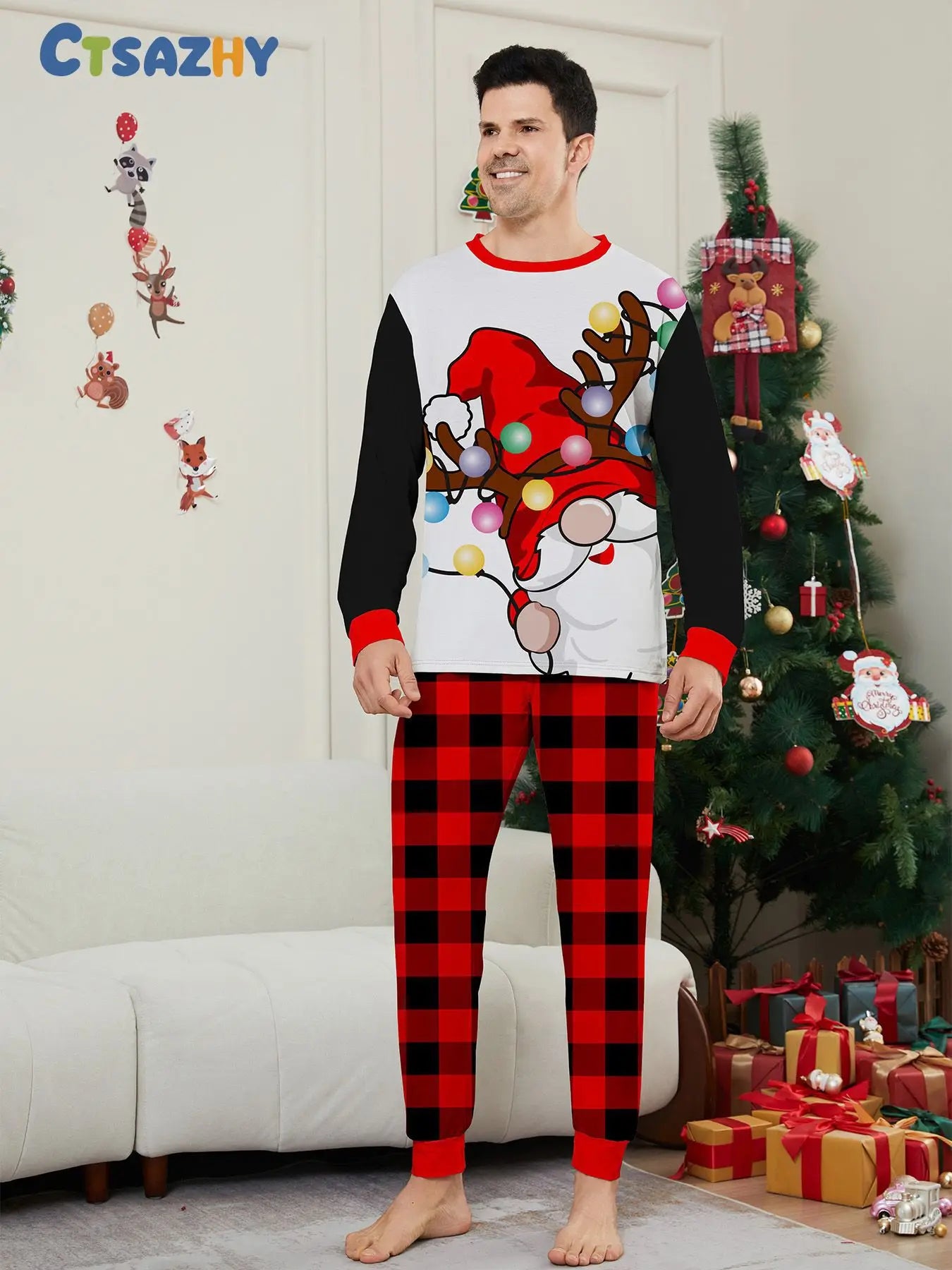 European and American family Christmas parent-child clothing, 2025 new autumn and winter cartoon round-neck family vacation set