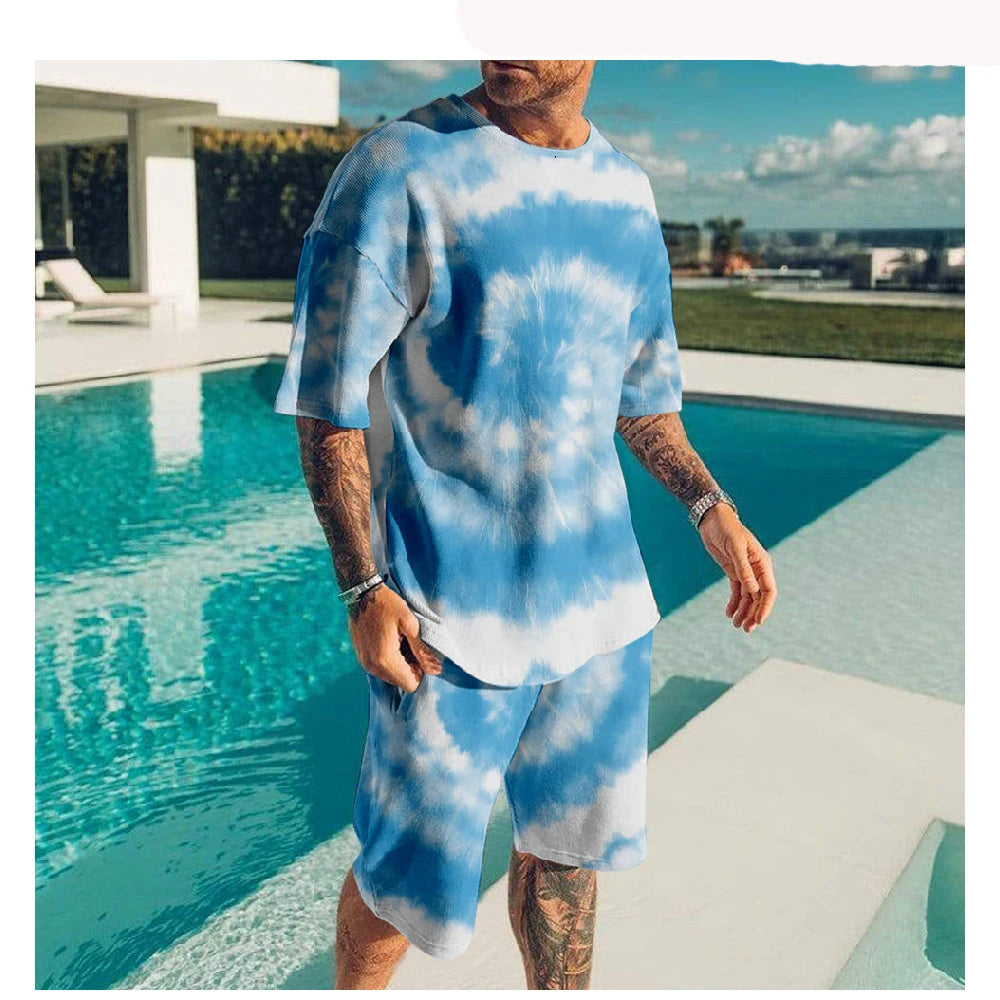 Fashion Tie-dye 3D Print Men's Suits Summer T-Shirts Shorts 2-Piece Sets Tracksuits New Sportswear Oversized Outfit Man Clothing