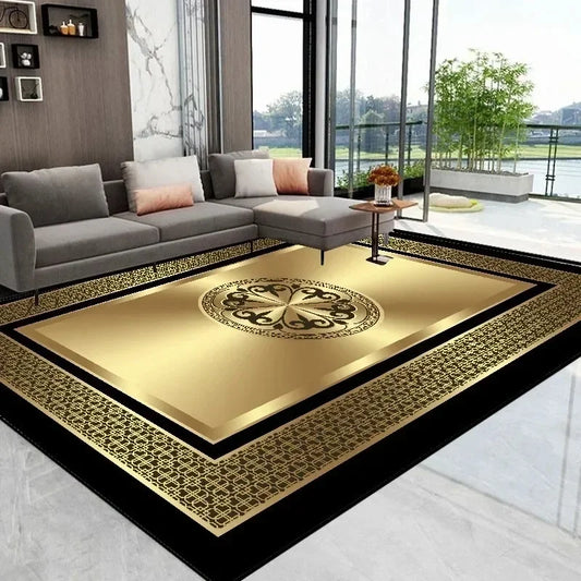 Opulent Golden Abstract Floor Mat Modern Carpet for Living Room Coffee Table Luxurious Rug for Room Decor Perfect Stylish Spaces