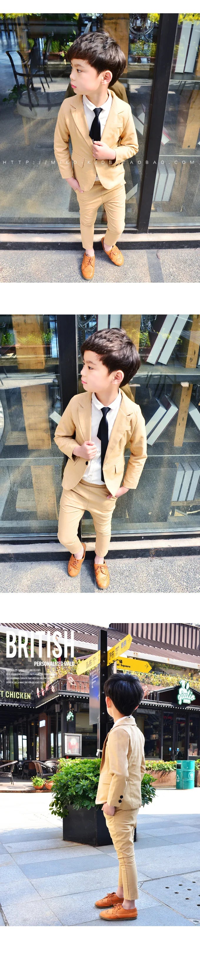 Little Boys Solid Suit Jacket Trousers Kids Formal Dress Spring Tuxedos Clothes Sets Child Cool Blazer Pants Baby Toddler Suits