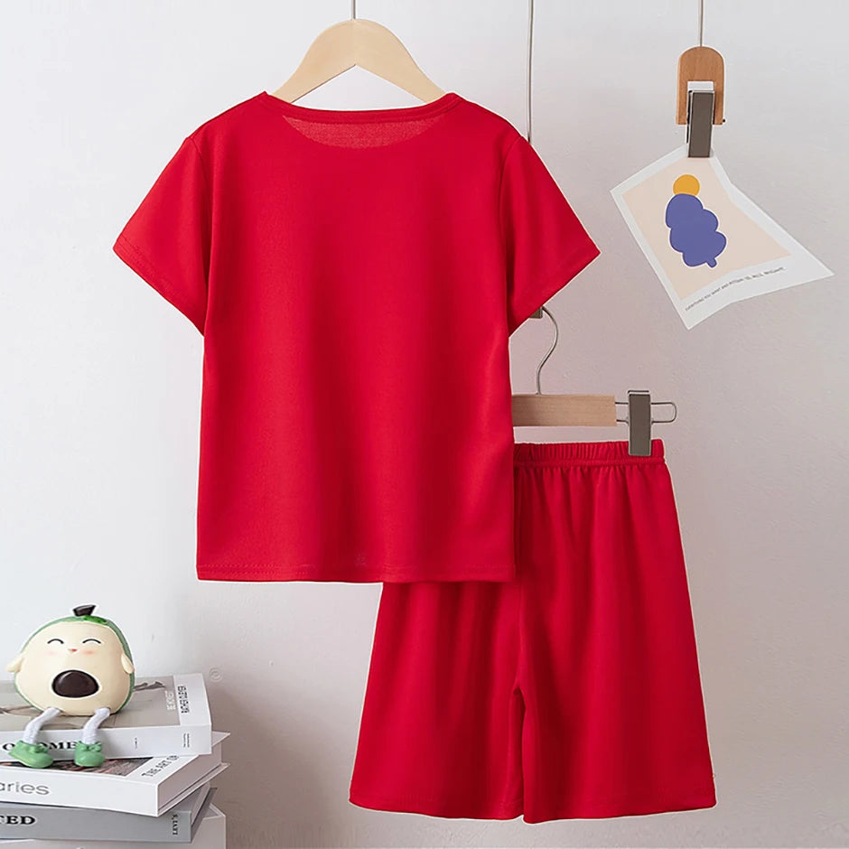 2 Pieces Children's Summer Solid Color Quick Drying Breathable Set Boys' Sports Running Is A Comfortable Top Girls' Loose Shorts