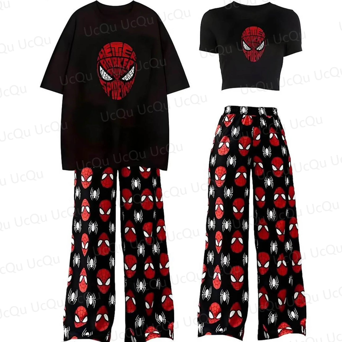 2025 Summer The Spider-Man Sexy crop top T-Shirt With Pajama pants Oversized Suit For Adult/Kids Couple's outfit Gift