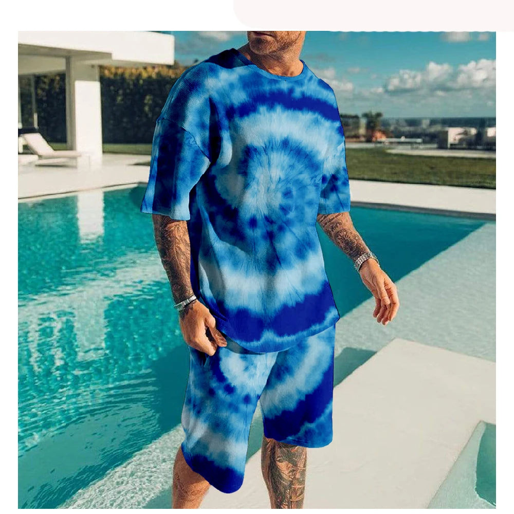 Fashion Tie-dye 3D Print Men's Suits Summer T-Shirts Shorts 2-Piece Sets Tracksuits New Sportswear Oversized Outfit Man Clothing