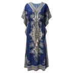 Bohemian V-Neck Short Sleeve Beach Smock Dress Women Summer Autumn Loose Casual Sunscreen Print Boho Long Dresses For Women