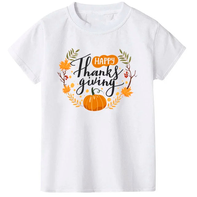 Thanksgiving day Family matching clothes mother father daughter son kids baby pumpkins T-shirt Parent child Short Sleeve Tops