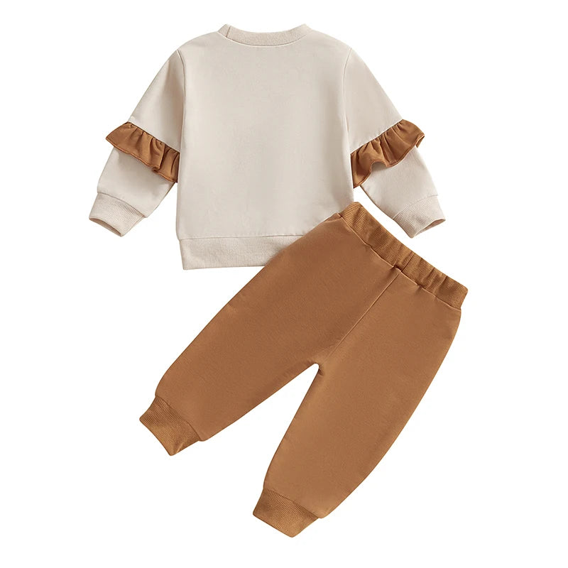 Baby Girls 2-Piece Outfit Long Sleeve Crew Neck Bow Sweatshirt with Elastic Waist Sweatpants Cotton Polyester Blend for Fall 0-3T
