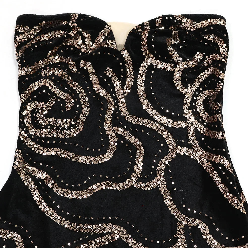 2024 Fall Floral Sequined Strapless Women Sleeveless Long Dress Sexy Birthday Party Evening Prom Maxi Dresses Vestidos