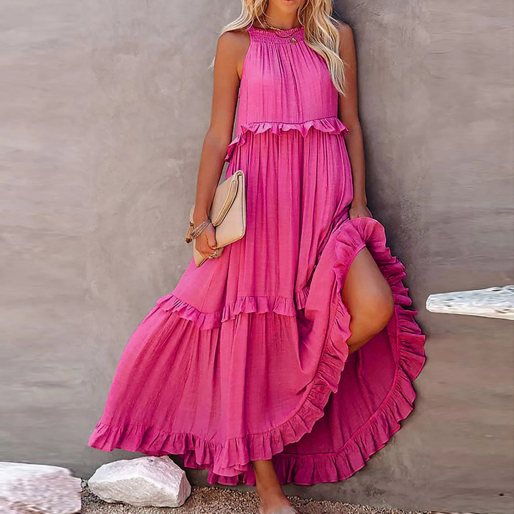 Women Casual Ruffles Long Dress Summer Elegant Sleeveless Sundress Elegant Harajuku Maxi Dress Beach Party Evening Vestidos