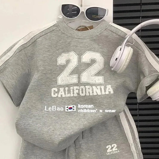 2025 Summer Korean Kids Boys 2PCS Clothes Set Short Sleeve Letter T-shirts Sports Shorts Suit Toddler Baby Bous Outfits