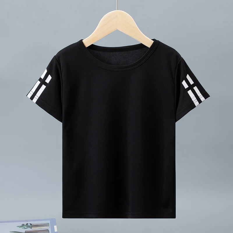 Children's summer solid color basic quick-drying short-sleeved boy leisure sports T-shirt girl Joker round neck short sleeves.