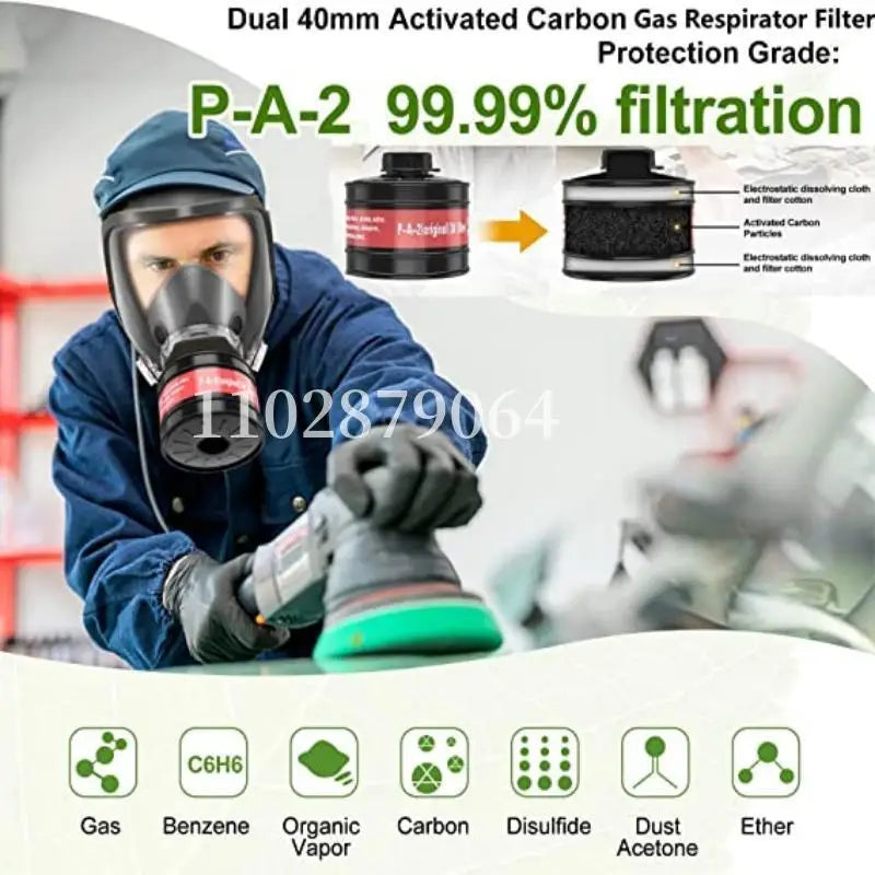 Full face respirator - mask with 40 mm gas filter canister for industrial gases, chemical, polishing, welding, spraying Gas mask