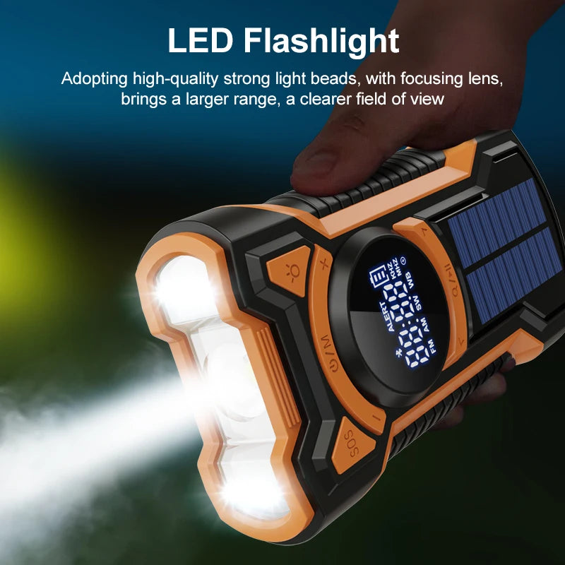 Solar Emergency Weather Radio 5000mAh Hand Crank AM/FM/NOAA Portable Emergency Radio Bluetooth5.3 SOS Alarm for Outdoor Survival