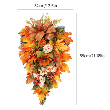 Thanksgiving Door Decorations Fall Wreath Artificial Garland With Peony Berries Maple Sunflower Leaves Harvest Party Pendant