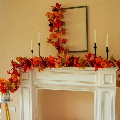 Autumn Maple Leaf Garland - Artificial Fall Vines with Vibrant Red, Orange & Yellow Leaves for Thanksgiving, home accessories