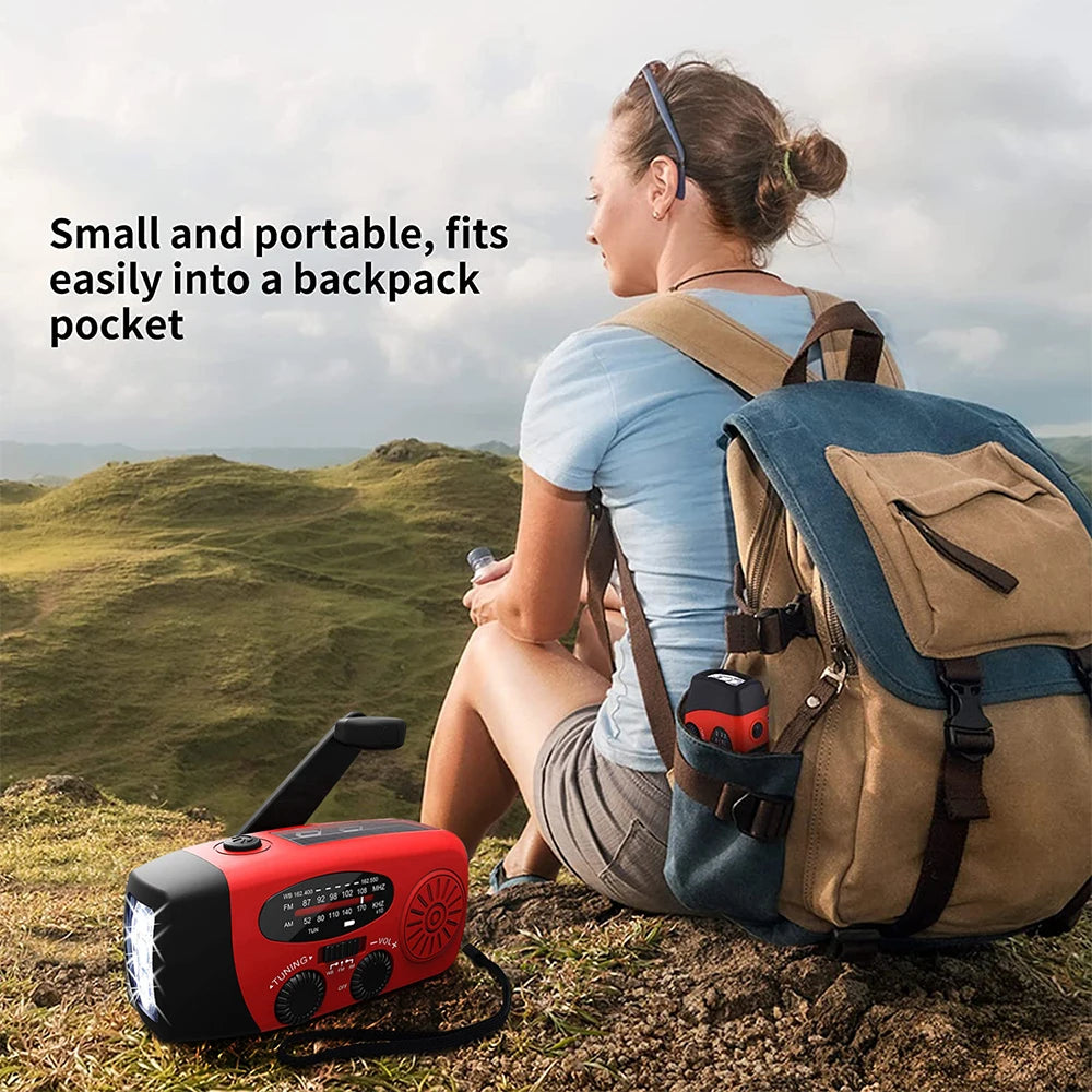 Multifunctional AM/FM/NOAA Portable Weather Radio Emergency Hand Crank Radio Power Bank Solar Charging with LED Flashlight