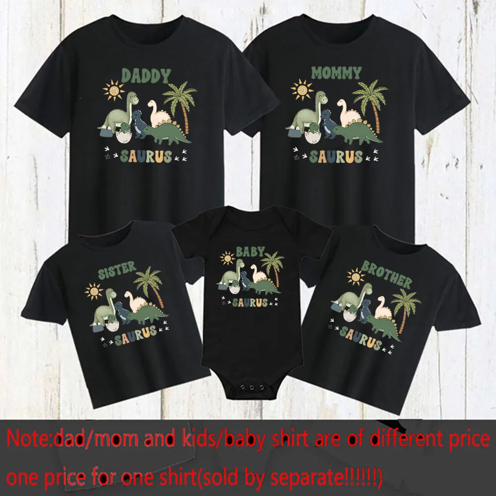 Cartoon Dinosaur Print Family Matching Outfits Tops Boy Birthday Party Family Look T-shirt Dad Mom Bro Sis Tee Shirt Baby Romper