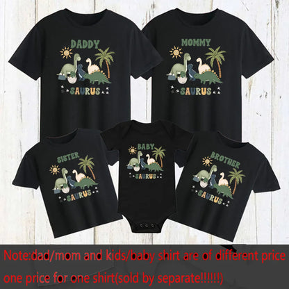 Cartoon Dinosaur Print Family Matching Outfits Tops Boy Birthday Party Family Look T-shirt Dad Mom Bro Sis Tee Shirt Baby Romper