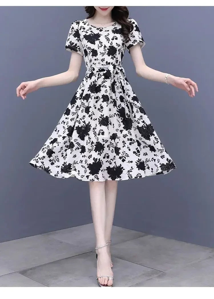 Breathable Chiffon Floral Print Dress V Neck Slim Fit With Ruffles