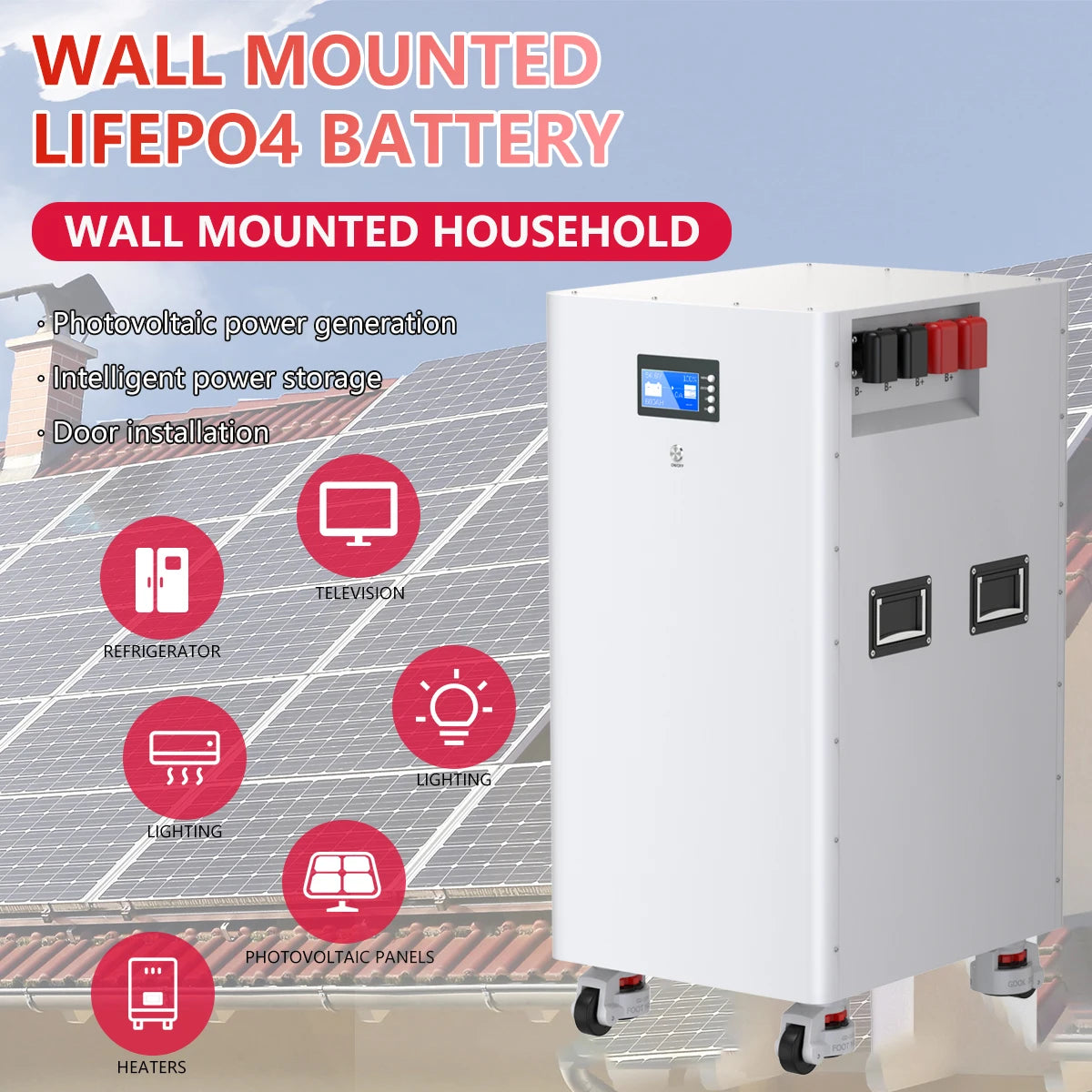48V 30KW 15KW LiFePO4 600Ah 300Ah Battery Pack 16S 200A BMS Portable Wheeled 51.2V 300Ah 100Ah Lithium battery Ship from EU
