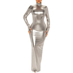 Bodycon Dress For Women Sexy Hollow Out Backless Long Sleeve Elegant Bodycon Luxury Party Club Gold Shiny Maxi Dresses