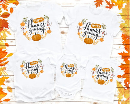 Thanksgiving day Family matching clothes mother father daughter son kids baby pumpkins T-shirt Parent child Short Sleeve Tops