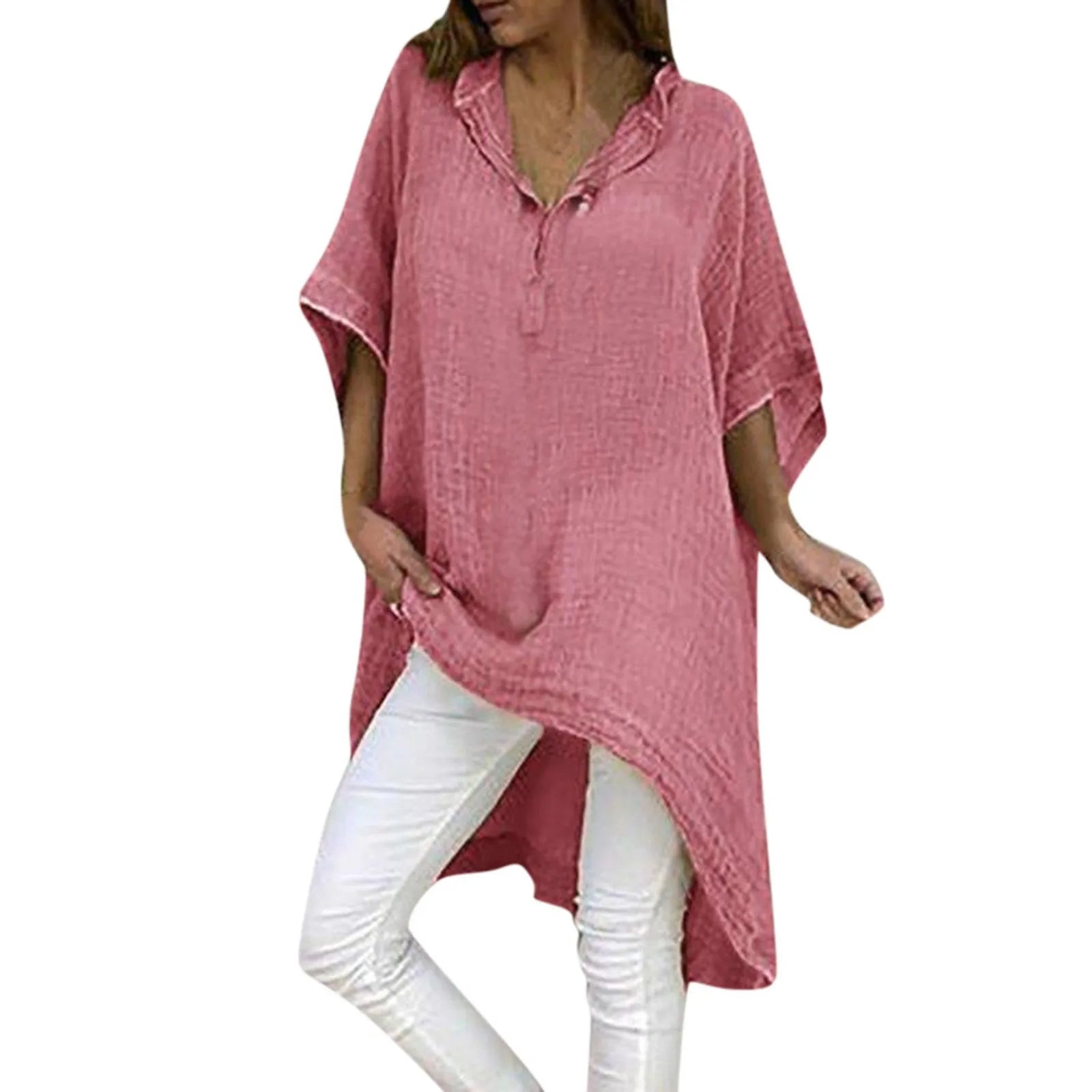 2025 New Casual Blusas Women Short Sleeve Cotton Linen Loose Blouse Vintage Oversized Shirt Elegant Irregular Long Tunic Tops