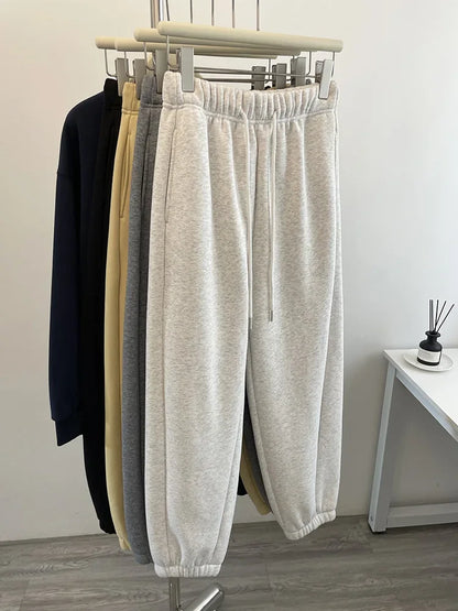 High Waist Thickened Lamb Velvet Drawstring Sweatpants Women Loose Casual Sports Warm Long Trousers Commute Style Cotton