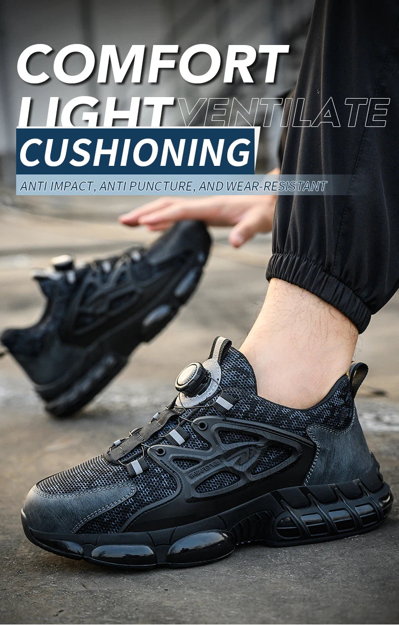 Slack-stab-proof work shoes with elastic buttons and lace-up