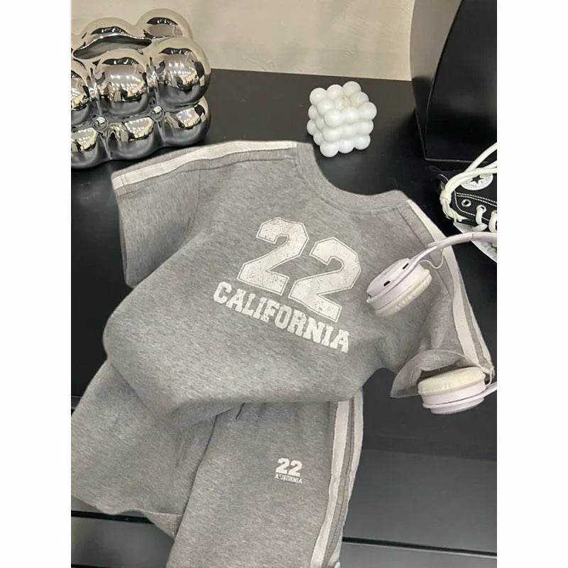 2025 Summer Korean Kids Boys 2PCS Clothes Set Short Sleeve Letter T-shirts Sports Shorts Suit Toddler Baby Bous Outfits