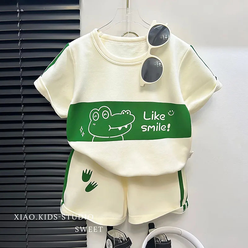 Children's Suit New Short-sleeved Top + Shorts 2-piece Striped T-shirt Summer Baby Clothes Korean Style Children's Clothing