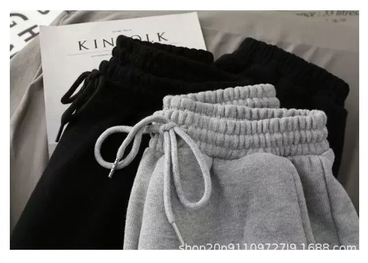 Thickened Fleece Black Sports Pants Pure Color Casual Trousers Autumn Winter New Style Slimming Harlan Pants for Women