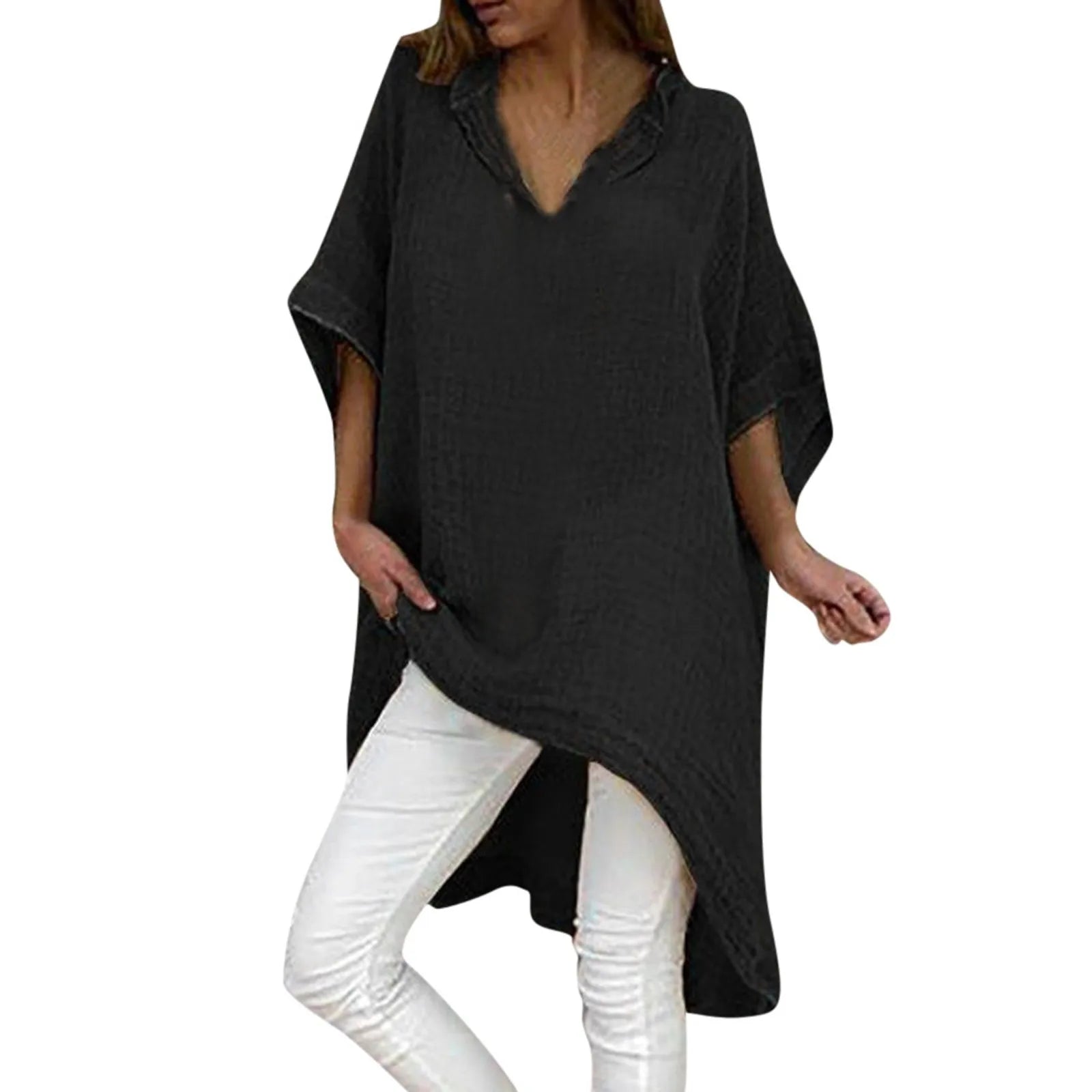 2025 New Casual Blusas Women Short Sleeve Cotton Linen Loose Blouse Vintage Oversized Shirt Elegant Irregular Long Tunic Tops