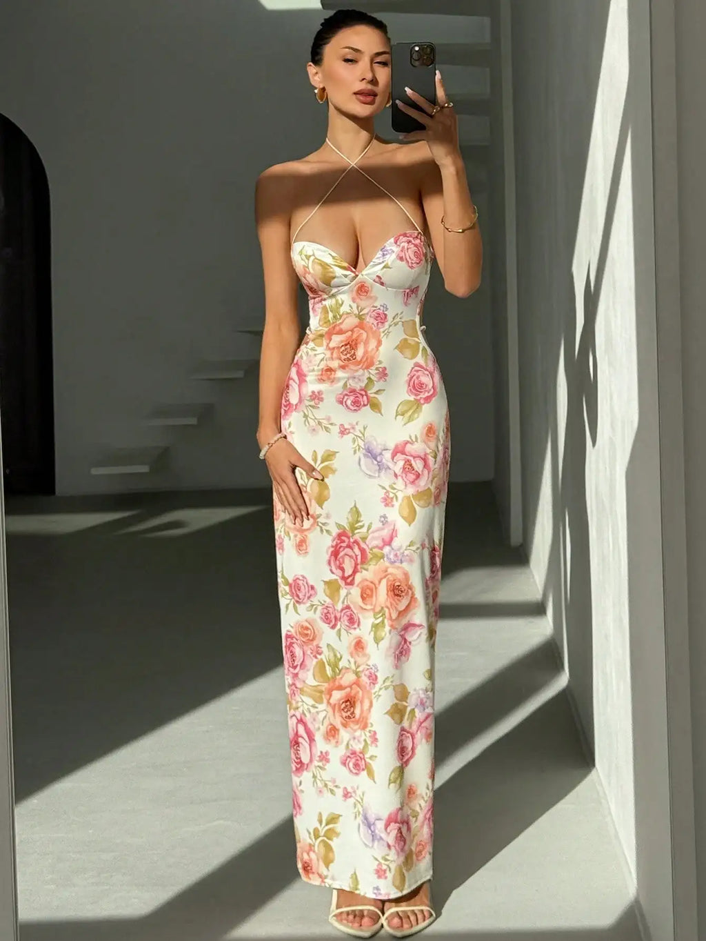 Aloruh Women's Elegant Sexy Floral Print Backless Dress Summer Summer Outfits Summer Clothes Beach Outfits