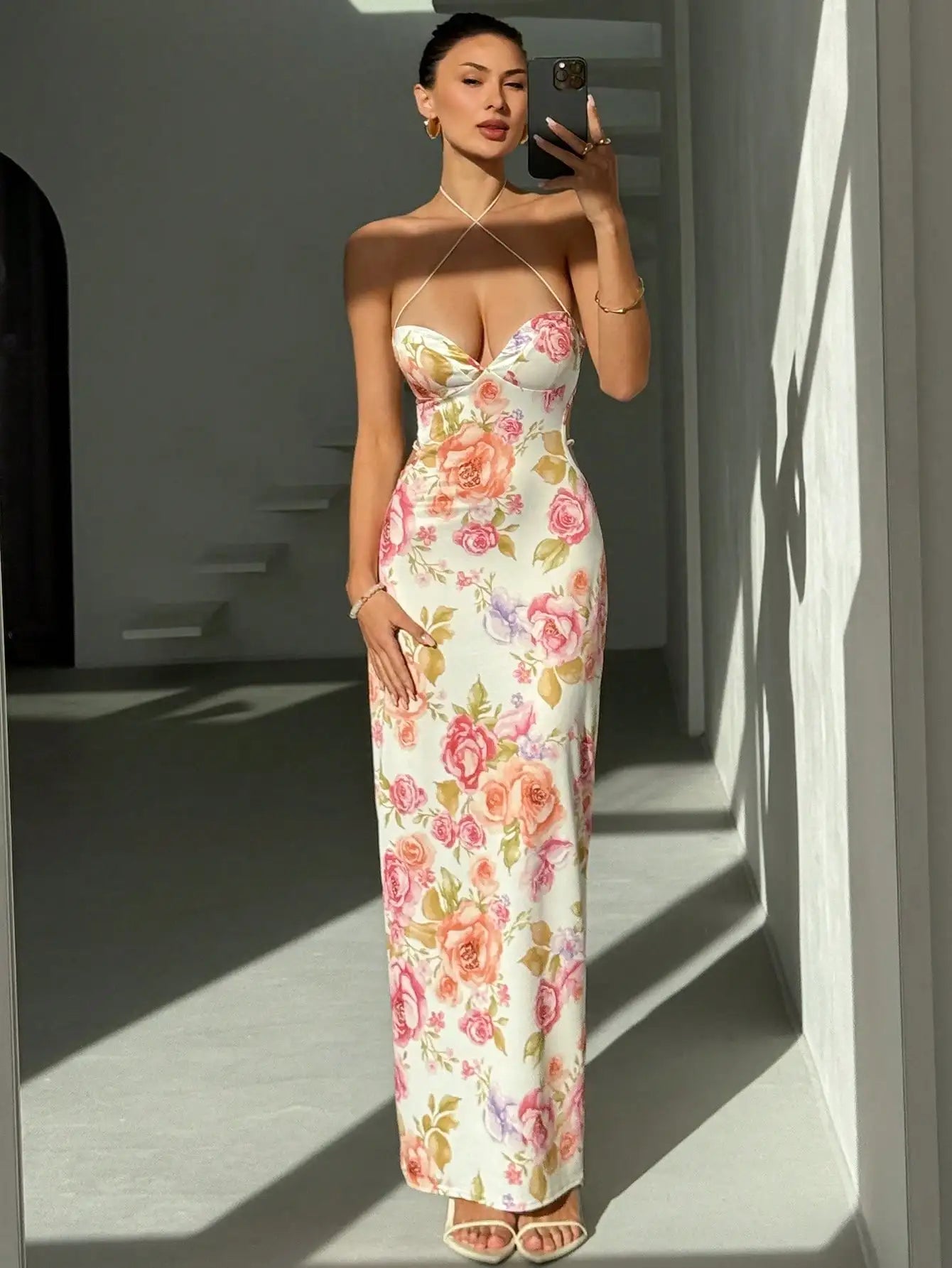 Aloruh Women's Elegant Sexy Floral Print Backless Dress Summer Summer Outfits Summer Clothes Beach Outfits