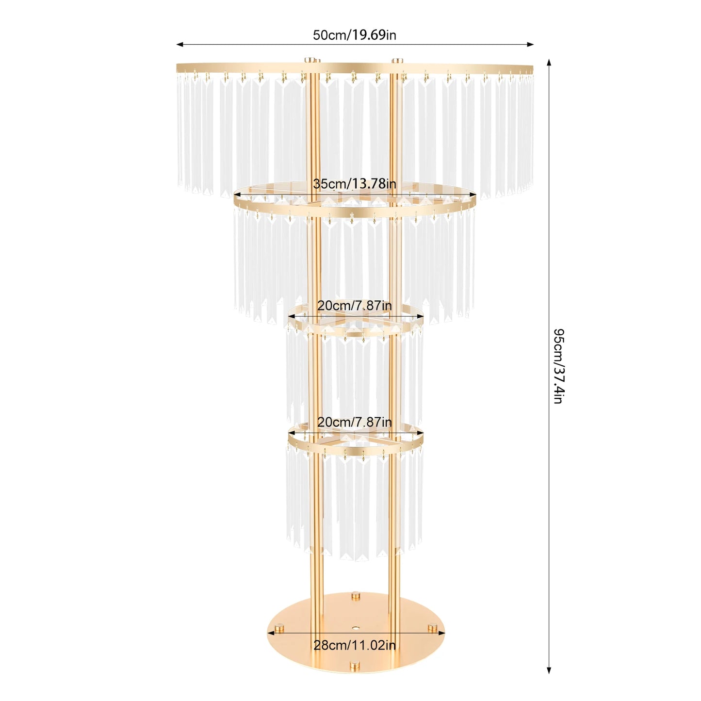 3-Tier/4-Tier Gold Crystal Flower Stand Electroplated Iron Freestanding for Wedding Party Event Decoration