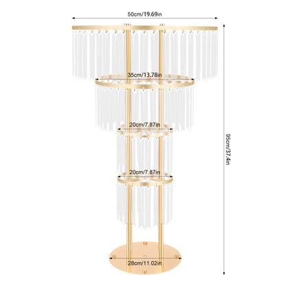 3-Tier/4-Tier Gold Crystal Flower Stand Electroplated Iron Freestanding for Wedding Party Event Decoration