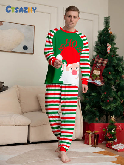 Europe and the United States 2024 new Santa Claus stripes Christmas family home clothing pajamas new set