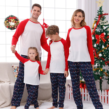 2023 New Year Clothes Christmas Family Matching Outfits Mom Dad Kids Pajamas Set DIY Blank 2 Pieces Clothing Sets Xmas Look Pjs