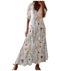 Women Dresses Casual Loose Comfortable Plus Size Dress With Tassels Bohemian Printed V Neck Long Length Woman Vestidosct