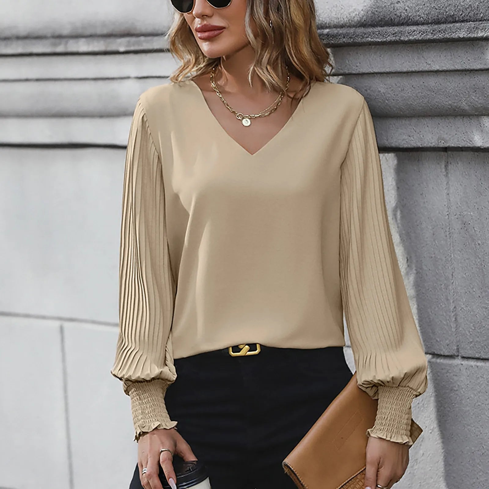 Blouses For Women Business Casual Women'S V Neck Tops Sleeve Chiffon Blouse Casual Elegant Loose Plain Ropa De Mujer Ofertas