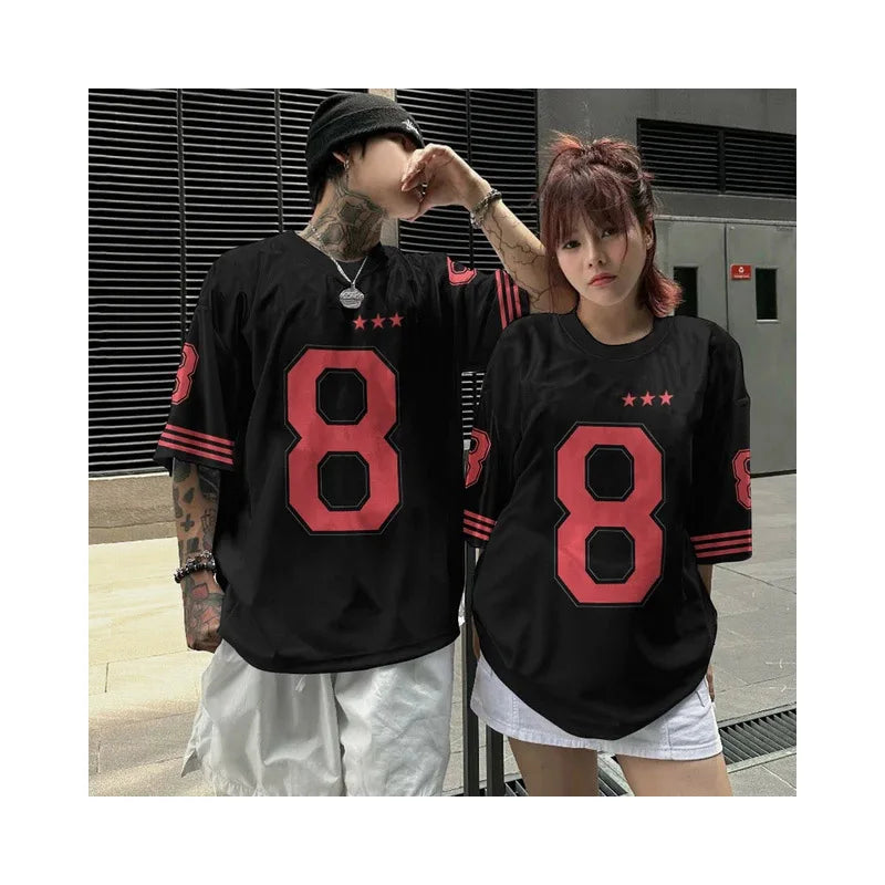 Summer T-shirt Loose Couple Sports Style Jersey Round Neck Breathable Fashionable Print Digital Trend Plus Short Sleeved Shirt