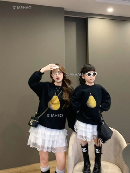 Black Family Matching Outfit New Mom and Daughter Dad and Son Casual Wear Boys Girls Kids Clothing Set Spring Autumn Clothes