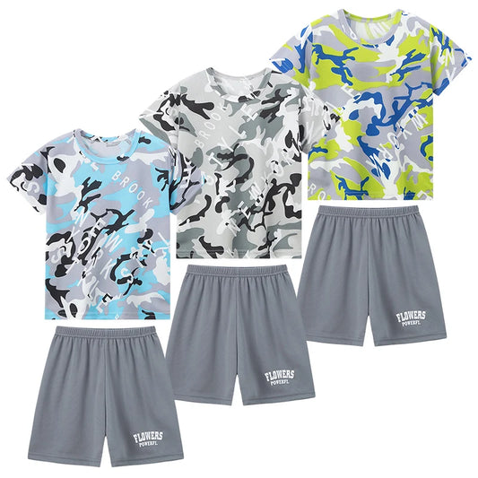 2/6 Pack Multicolor Camouflage Quick-drying Suit for Summer Children Boys Sports Running Short-sleeved Shorts Girls Leisure Suit