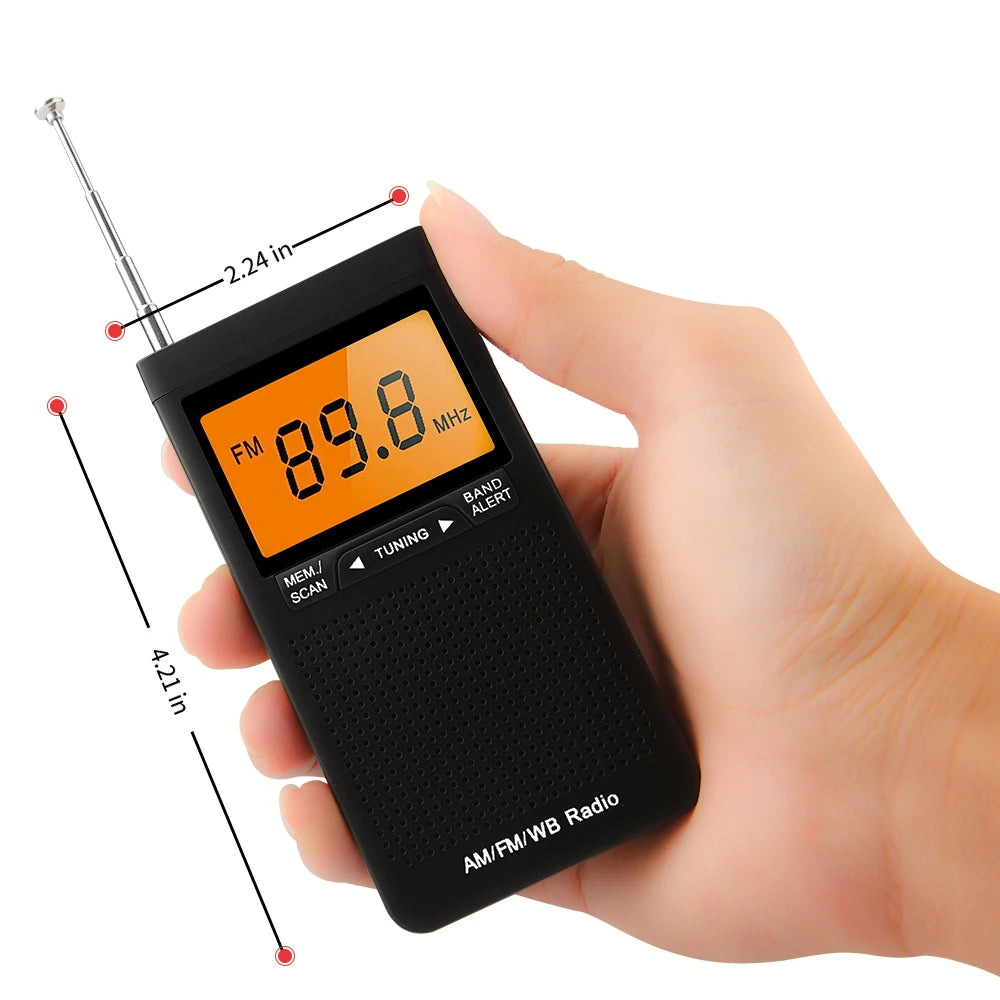 Portable Weather Radio FM AM NOAA Emergency Pocket Radio With Weather Warning Alarm Clock Auto-Search Channels Mini Hand Radio