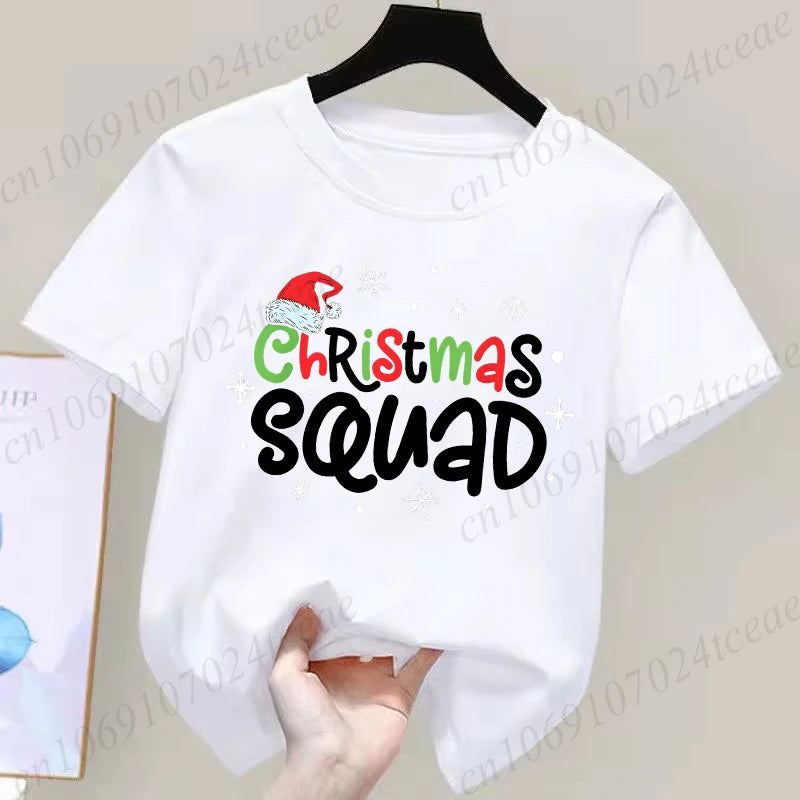 Children's Clothing Short Sleeve T-shirt Team Santa T Shirt Christmas Kids Matching Pajamas Cotton Tees Harajuku Tshirt for Gift