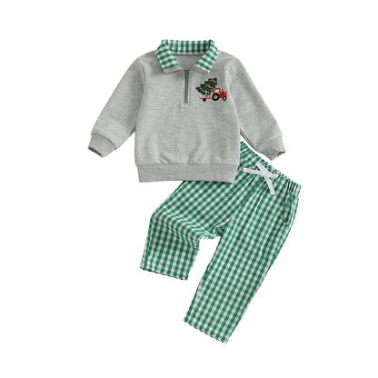 Baby Boy Holiday Outfits Reindeer Applique Crewneck Sweater Corduroy Pants 2 Piece Set for Christmas Party