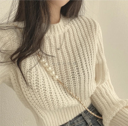 Knitted Sweater Women Pullovers New Long Sleeve O-Neck Black Knit Sweater Pullover Women Tops Sweaters Sueters De Mujer Q718