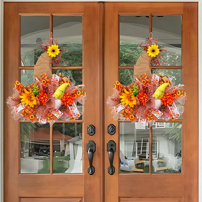 Hat Patterned Thanksgiving Halloween Autumn Mesh Doll Wreath Door Hanging Simulation Sunflower Decoration Prop